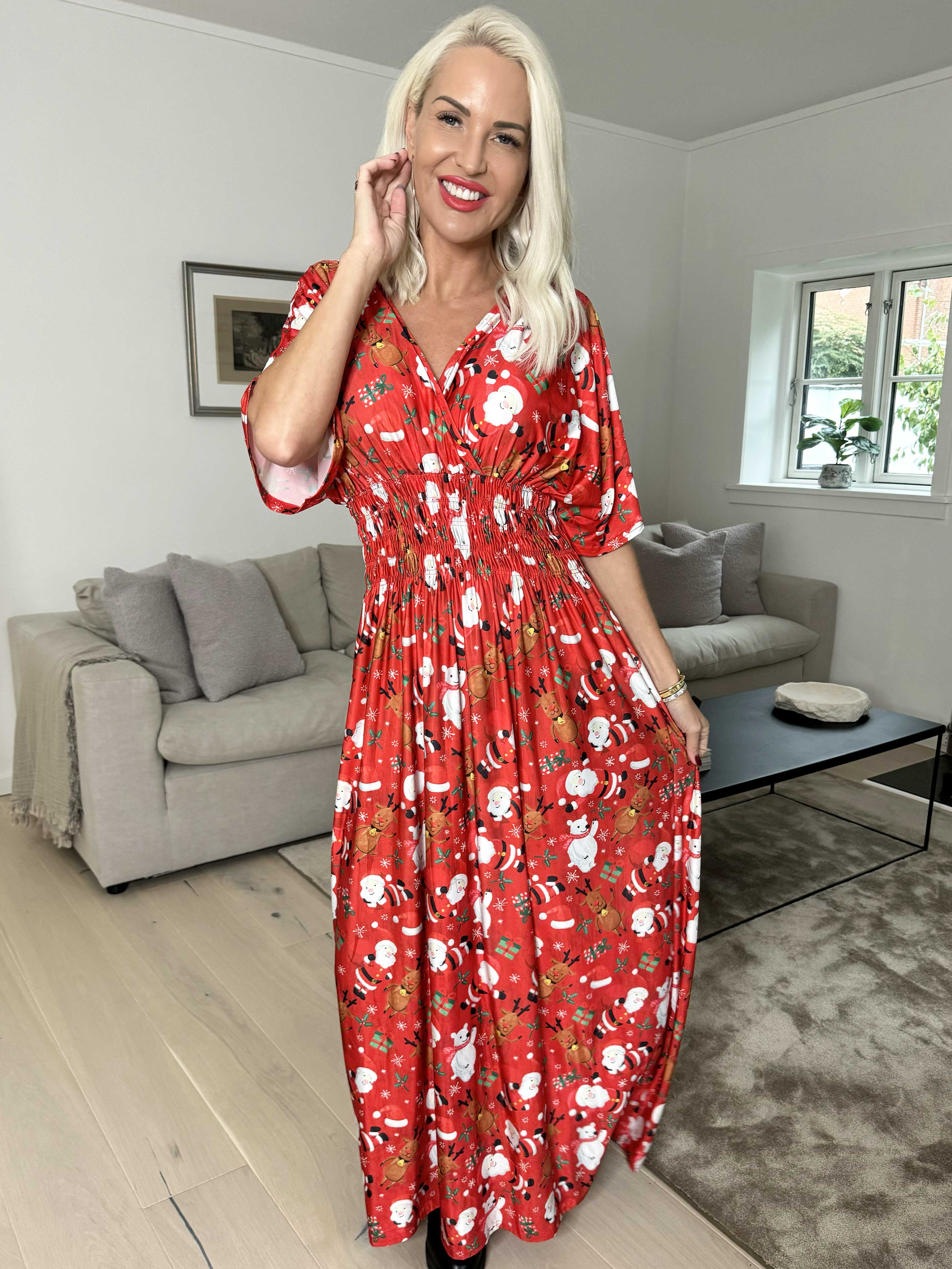 Pams Christmas - Lång klänning med resår och julmotiv